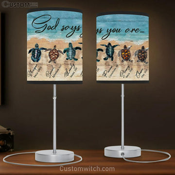 God Says You Are Table Lamp Gift - Sea Turtles Christian Table Lamp Print - Christian Bedroom Decor