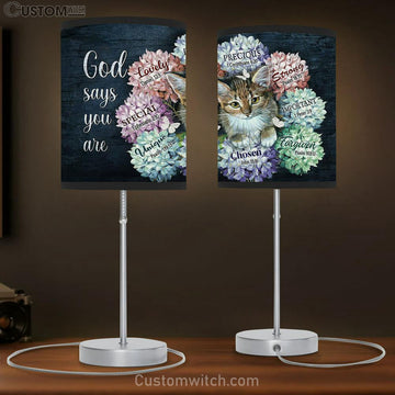 God Says You Are Cat Hydrangea Butterfly Table Lamp Gift - Bible Verse Table Lamp - Religious Bedroom Decor