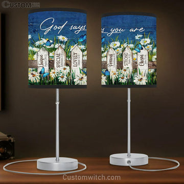 God Says You Are Daisy Garden Butterfly Table Lamp Gift - Bible Verse Table Lamp - Religious Bedroom Decor