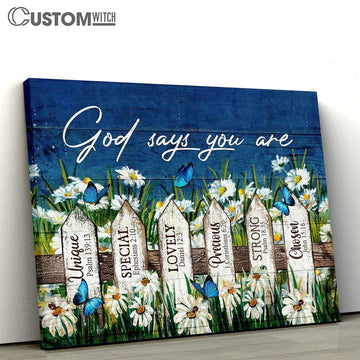 God Says You Are Daisy Garden Butterfly Canvas Wall Art - Bible Verse Canvas - Religious Prints