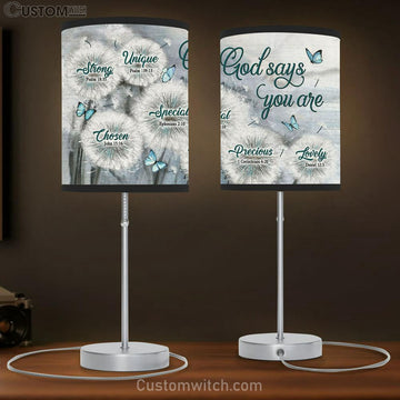 God Says You Are Dandelion Field Blue Butterfly Table Lamp Gift - Bible Verse Table Lamp - Religious Bedroom Decor