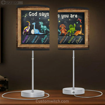 God Says You Are Dinosaur Little Star Table Lamp Gift - Bible Verse Table Lamp - Religious Bedroom Decor