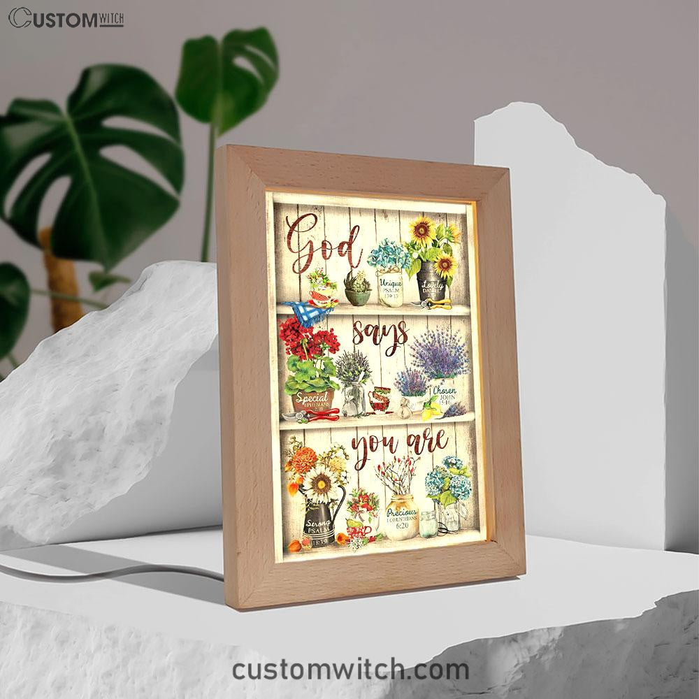 God Says You Are Flower Frame Lamp Art - Christian Frame Lamp - Religious Gifts Night Light
