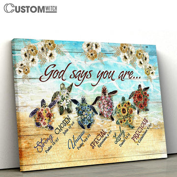 God Says You Are Flower On The Beach Sea Turtles Canvas Painting - Christian Wall Art - Gifts For Turtle Lovers