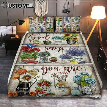 God Says You Are Flower Quilt Bedding Set Bedroom - Christian Cover Twin Bedding Quilt Bedding Set - Religious Quilt Bedding Set Prints