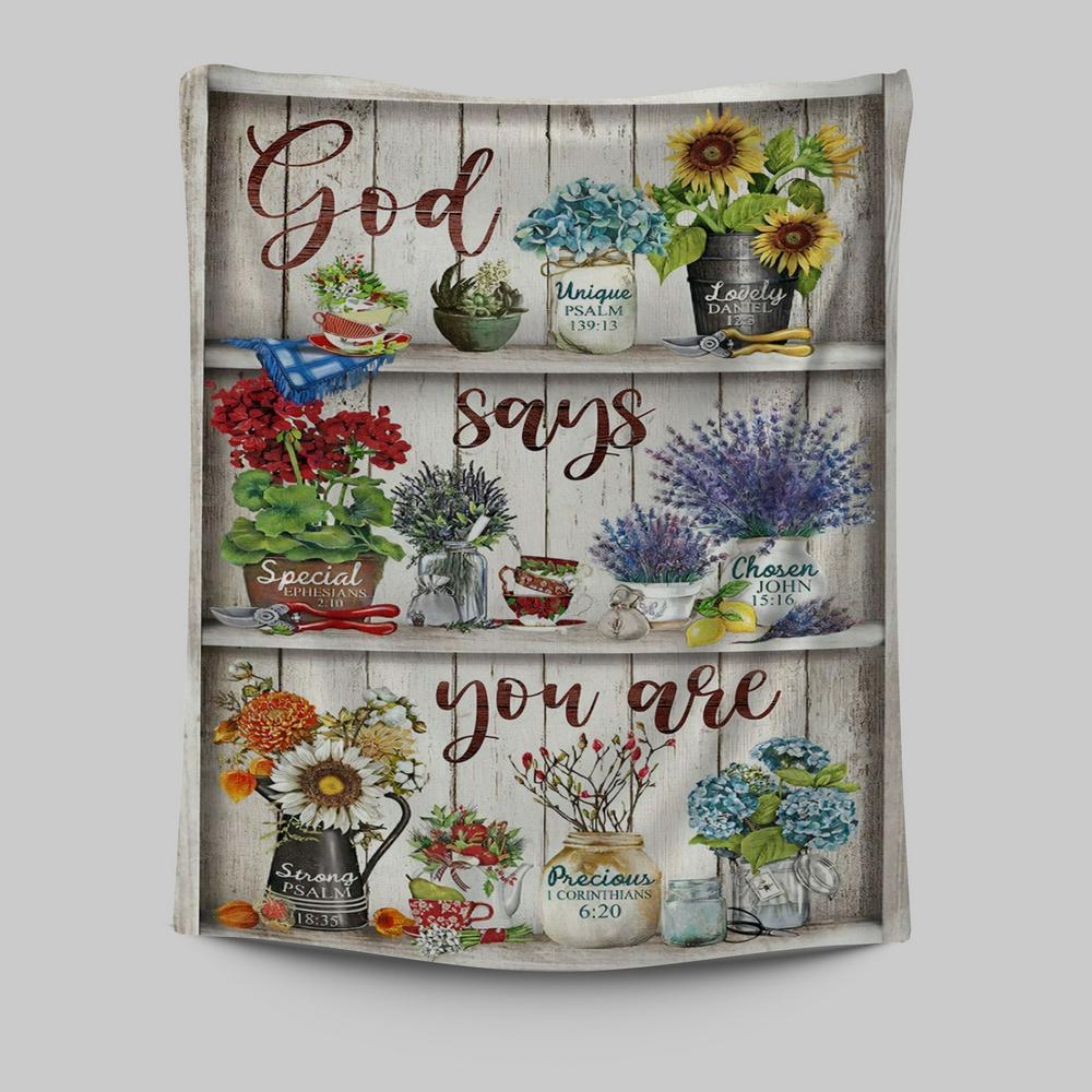 God Says You Are Flower Tapestry Wall Art - Christian Wall Tapestry - Religious Tapestries Wall Hanging Prints