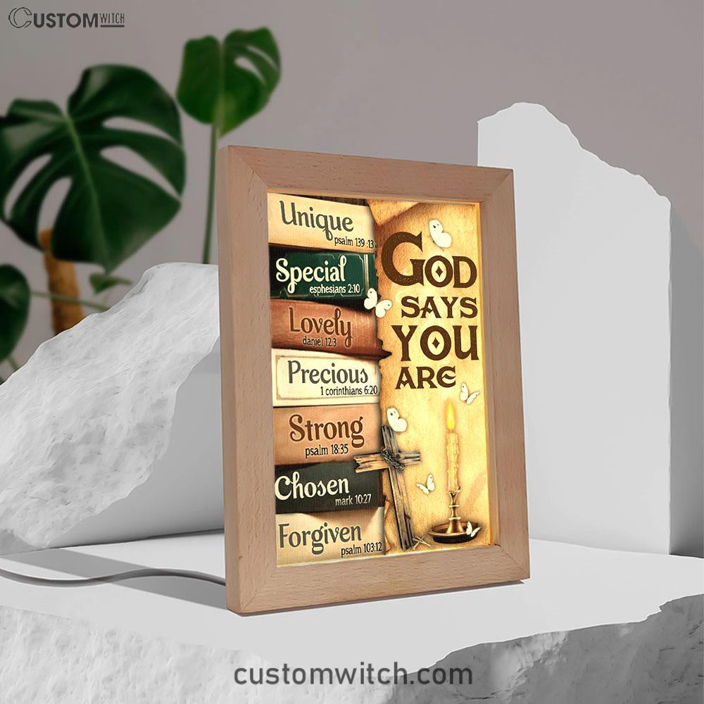 God Says You Are Frame Lamp Art - Christian Art Decor - Religious Gifts Night Light
