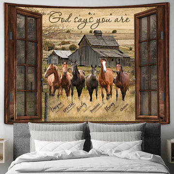 God Says You Are Horse Tapestry Wall Art - Christian Wall Tapestry - Scripture Tapestry Prints