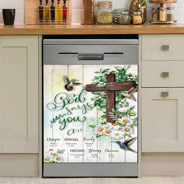 God Says You Are Hummingbird Daisy Dishwasher Cover, Christian Dishwasher Stickers