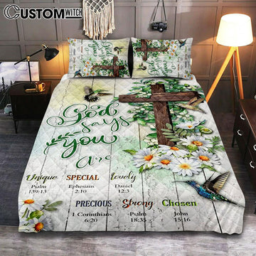God Says You Are Hummingbird Daisy Quilt Bedding Set Bedroom - Christian Quilt Bedding Set Bedroom Decor