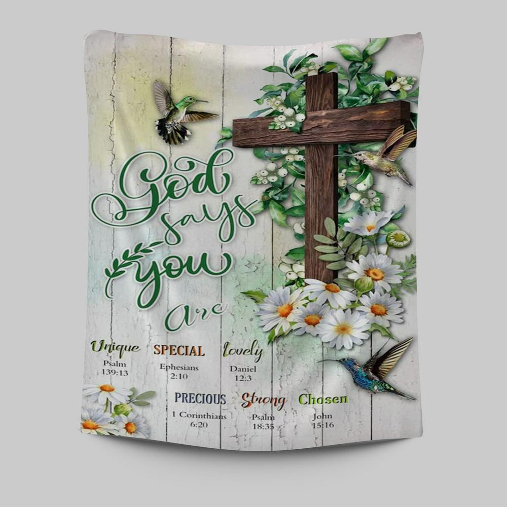 God Says You Are Hummingbird Daisy Tapestry Wall Art - Christian Tapestries Wall Art Decor
