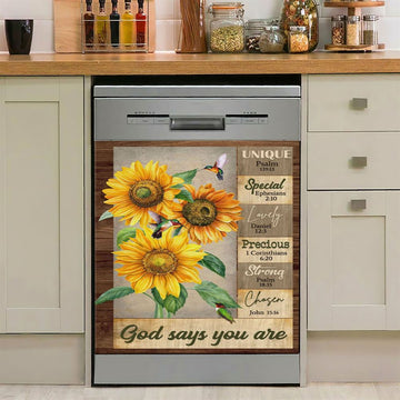 God Says You Are Hummingbird Dishwasher Cover, Bible Verse Dishwasher Stickers, Christian Inspirational Kitchen Decor