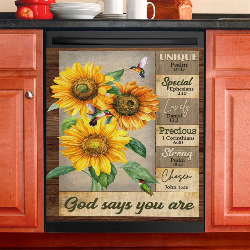 God Says You Are Hummingbird Dishwasher Cover, Bible Verse Dishwasher Stickers, Christian Inspirational Kitchen Decor