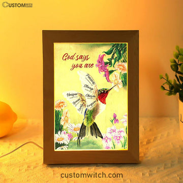 God Says You Are Hummingbird Frame Lamp Art - Bible Verse Art - Christian Inspirational Decor