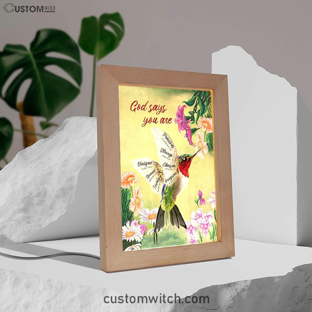 God Says You Are Hummingbird Frame Lamp Art - Bible Verse Art - Christian Inspirational Decor