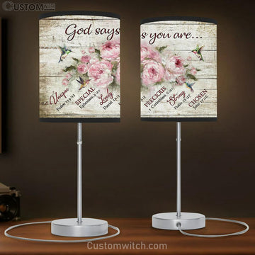 God Says You Are Hummingbird Pink Flower Table Lamp Gift - Bible Verse Table Lamp - Religious Bedroom Decor