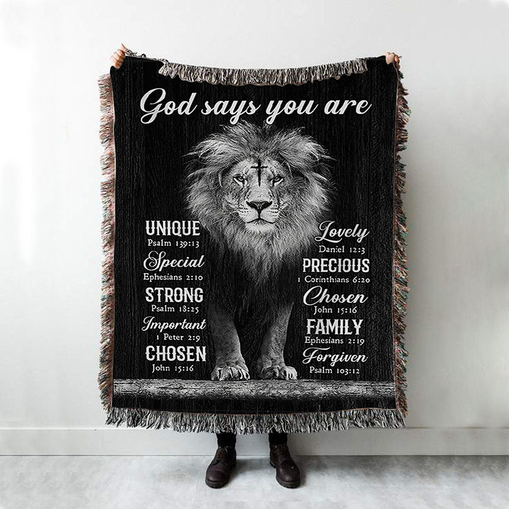 God Says You Are Lion Of Judah Cross Woven Blanket Art - Bible Verse Throw Blanket - Christian Inspirational Boho Blanket