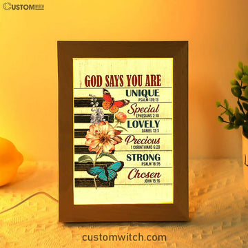 God Says You Are Piano Keys Gorgeous Butterfly Bible Verse Flowers Frame Lamp Art - Christian Night Light