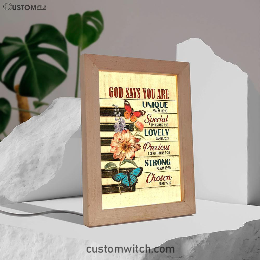 God Says You Are Piano Keys Gorgeous Butterfly Bible Verse Flowers Frame Lamp Art - Christian Night Light