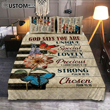 God Says You Are Piano Keys Gorgeous Butterfly Bible Verse Flowers Quilt Bedding Set Bedroom - Christian Quilt Bedding Set Prints