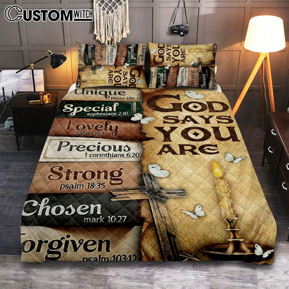 God Says You Are Quilt Bedding Set Bedroom - Christian Bedroom Decor - Religious Quilt Bedding Set Prints
