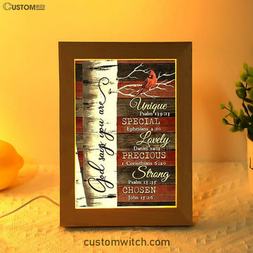 God Says You Are Red Cardinal Frame Lamp Art - Bible Verse Wooden Lamp - Inspirational Art - Christian Home Decor