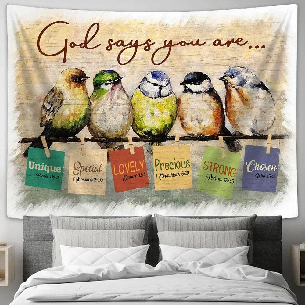 God Says You Are Sparrow Tapestry Wall Art - Christian Wall Tapestry - Scripture Tapestry Prints