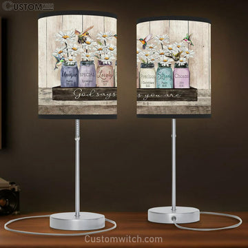 God Says You Are Special White Daisy Hummingbird Table Lamp Prints - Religious Table Lamp Art - Christian Home Decor