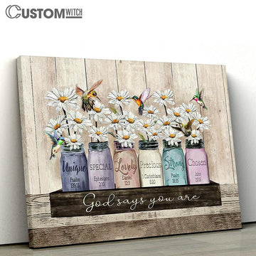 God Says You Are Special White Daisy Hummingbird Canvas Prints - Religious Canvas Art - Christian Home Decor