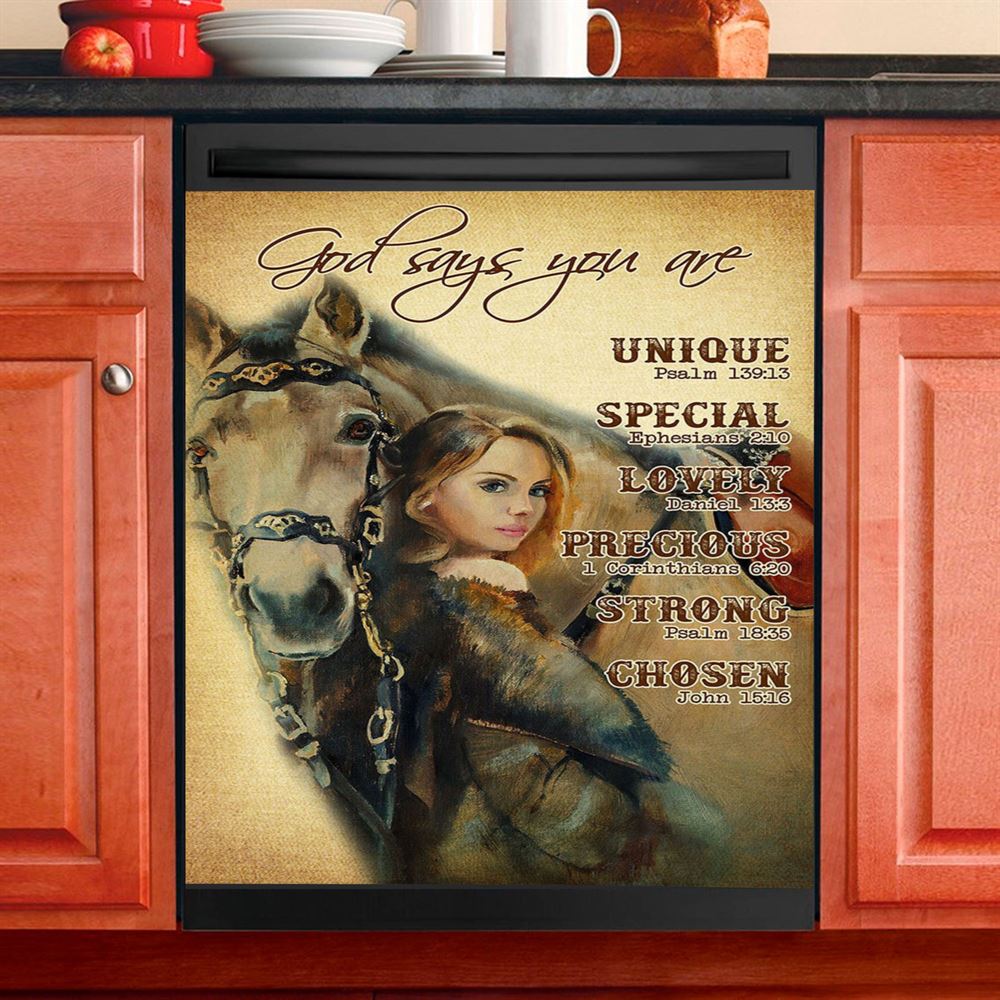 God Says You Are Sunflower Hummingbird Dishwasher Cover, Christian Dishwasher Stickers, Bible Verse Kitchen Decor