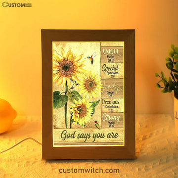 God Says You Are Sunflower Hummingbird Frame Lamp Art - Christian Art - Bible Verse Art - Religious Home Decor