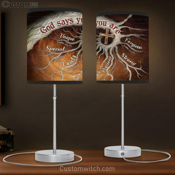 God Says You Are Tree Roots Wooden Cross Large Table Lamp Art - Christian Bedroom Decor - Religious Wall Decor