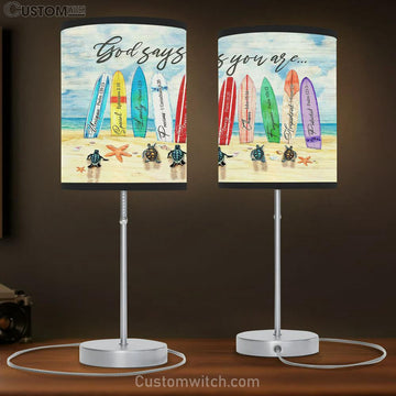 God Says You Are Turtle Surfboard Table Lamp Prints - Religious Table Lamp Art - Christian Home Decor