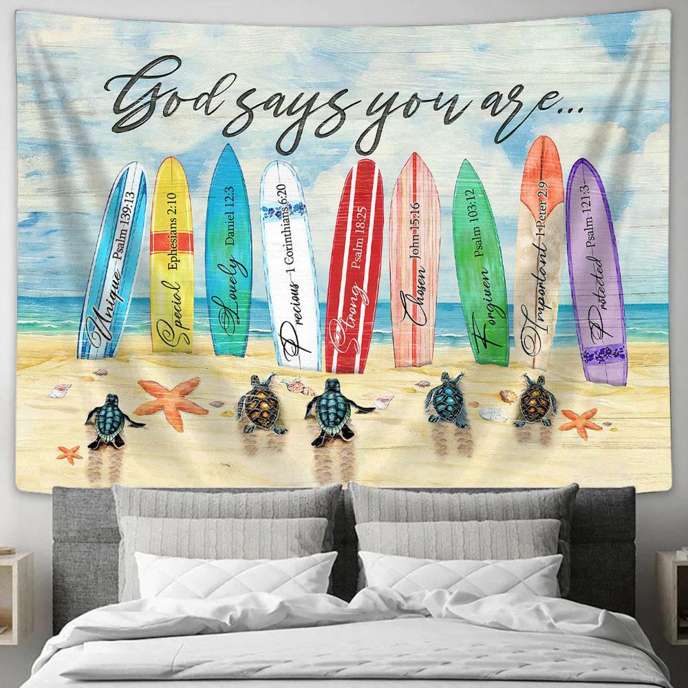 God Says You Are Turtle Surfboard Tapestry Prints - Religious Tapestry Art - Christian Home Decor