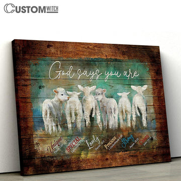 God Says You Are Unique Baby Lambs Canvas Wall Art - Bible Verse Canvas - Religious Prints