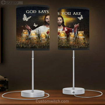 God Says You Are Unique Table Lamp - Face Of Jesus Crystal Butterfly Table Lamp Prints - Religious Table Lamp Art - Christian Home Decor