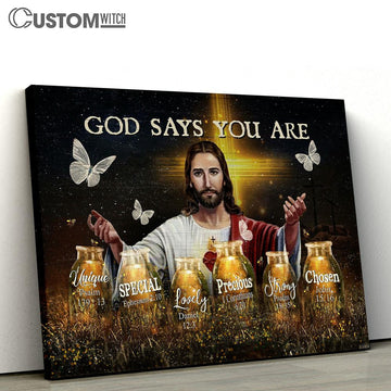 God Says You Are Unique Canvas - Face Of Jesus Crystal Butterfly Canvas Prints - Religious Canvas Art - Christian Home Decor