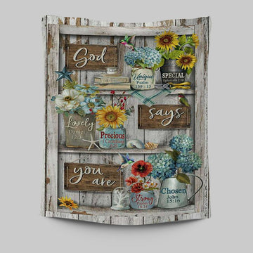 God Says You Are Unique Hummingbird Red Poppy Tapestry Art - Bible Verse Wall Art - Christian Inspirational Wall Decor