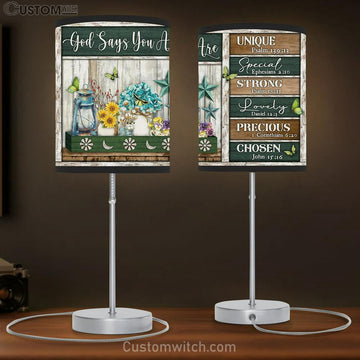 God Says You Are Unique Special Strong Lovely Precious Chosen Flower Butterfly Large Table Lamp Art - Christian Lamp Gift - Religious Table Lamp Prints