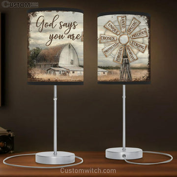 God Says You Are Windmill Farm Rustic Barn Large Table Lamp Art - Christian Lamp Gift Home Decor - Religious Table Lamp Prints