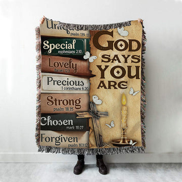 God Says You Are Woven Throw Blanket - Christian Throw Blanket Decor - Religious Woven Blanket Prints