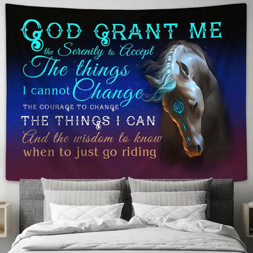 God, grant me the serenity to accept the things I cannot change Horse Tapestry Wall Art - Christian Wall Tapestry