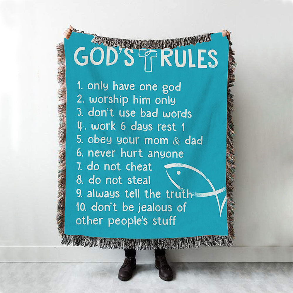 God&#39;s Rules Boho Blanket - Kids Bedroom Decor - Christian Woven Throw Blanket Decor