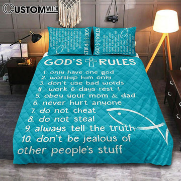 God&#39;s Rules Cover Twin Bedding Decor - Kids Bedroom Decor - Christian Quilt Bedding Set Bedroom Decor