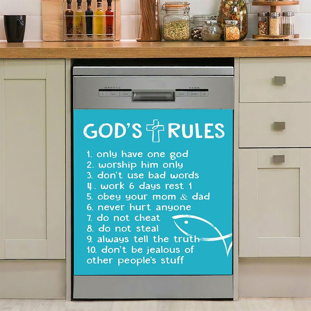 God&#39;s Rules Dishwasher Cover, Christian Gift For Child, Christian Kitchen Decor