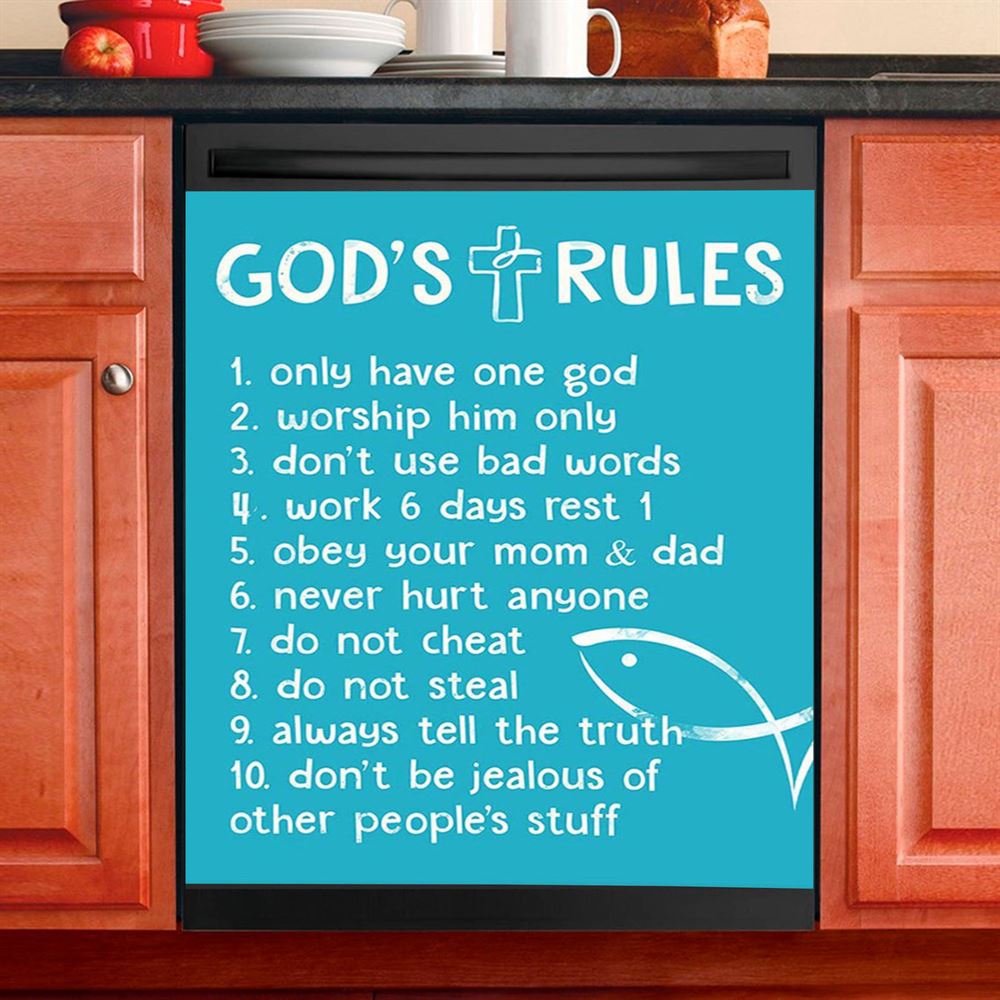 God&#39;s Rules Dishwasher Cover, Christian Gift For Child, Christian Kitchen Decor