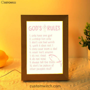 God's Rules Frame Lamp Prints - Christian Gift For Child - Christian Night Light Decor