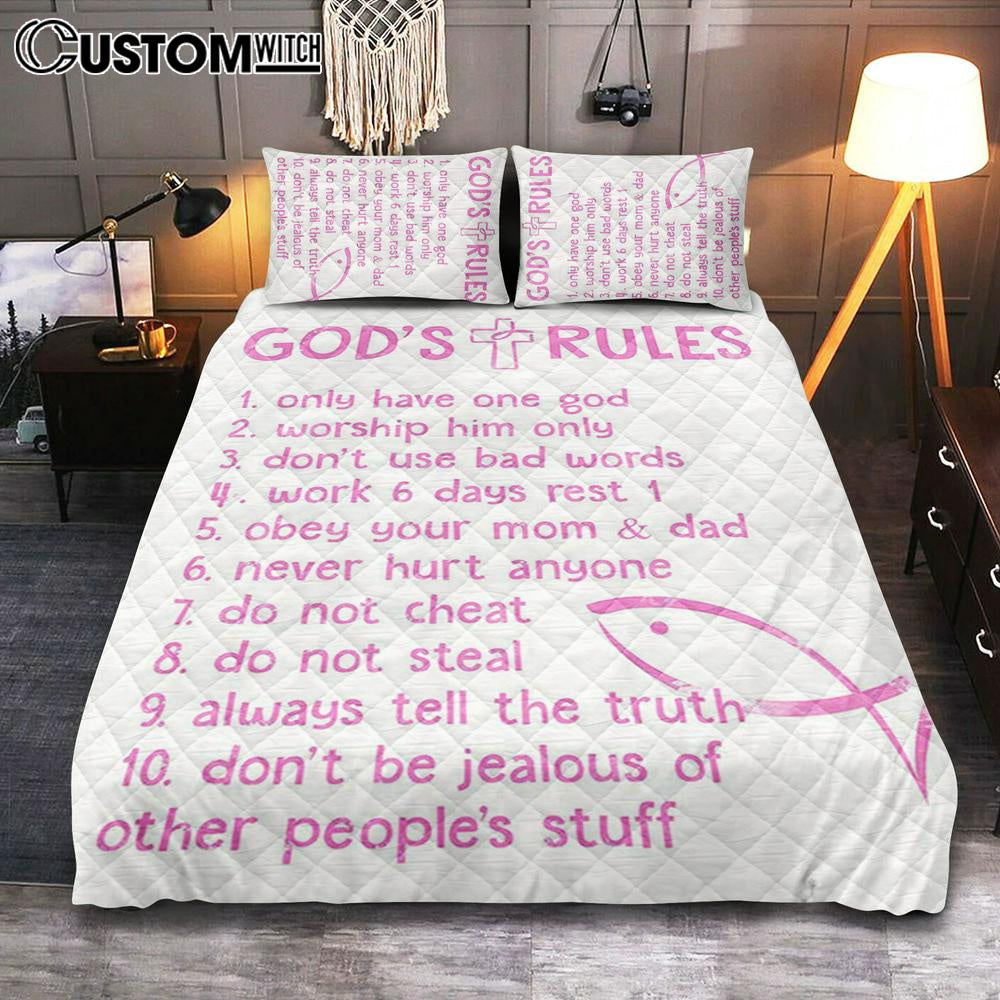 God&#39;s Rules Quilt Bedding Set Prints - Christian Gift For Child - Christian Quilt Bedding Set Bedroom Decor