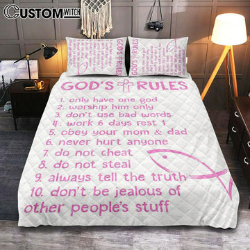 God&#39;s Rules Quilt Bedding Set Prints - Christian Gift For Child - Christian Quilt Bedding Set Bedroom Decor