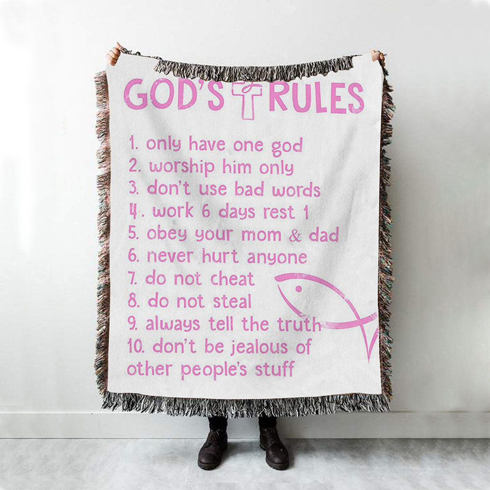 God&#39;s Rules Woven Blanket Prints - Christian Gift For Child - Christian Woven Throw Blanket Decor